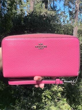 COACH Long Zip-Around Pink Leather Wallet Silver Gold Hardware AUTHENTIC NWOT